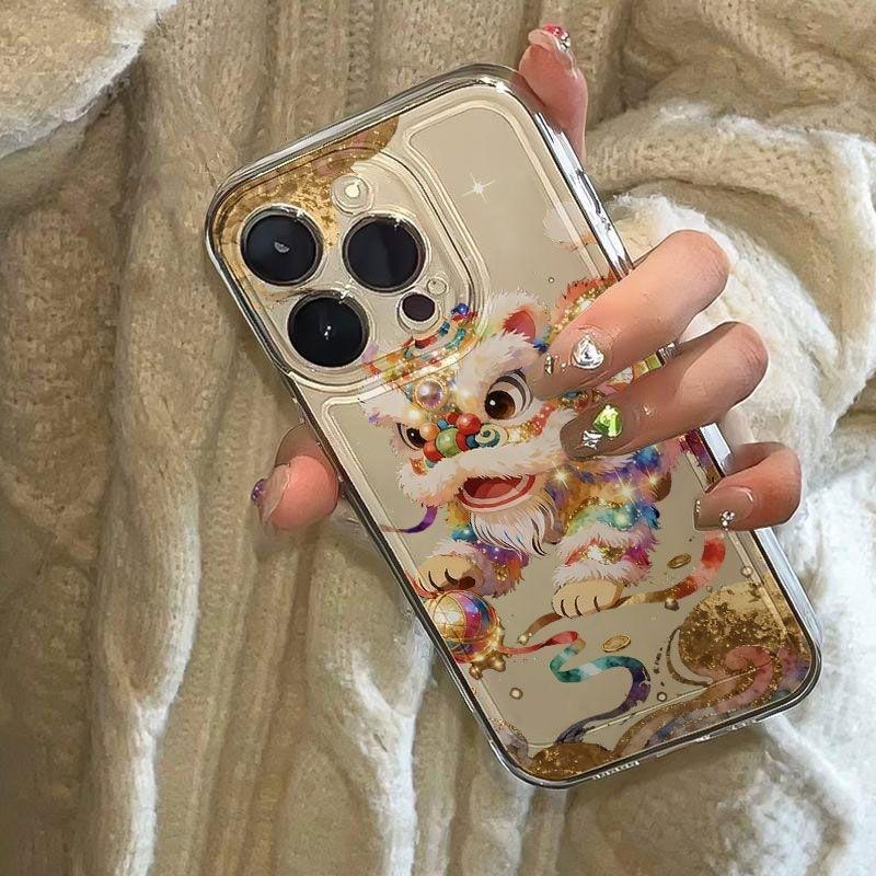 Colorful Lion Dance Chinese Style Shockproof Transparent Soft Phone Case For Apple Iphone