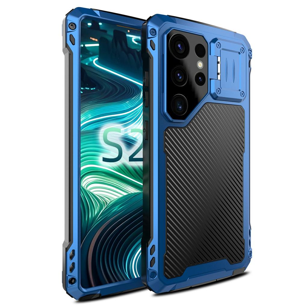 Samsung Galaxy S25 Ultra Tok Alumínium Ötvözet+Szilikon Lencse Kitámasztó Telefontok Edzett Üveg Fóliával