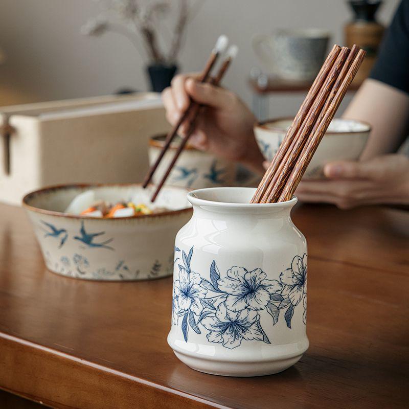 Blue Lily Ceramic Kitchen Utensil Holder & Retro Vase