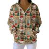 Women's Casual Fashion Long-Sleeved Zip-Up Christmas Print Knitted Hoodie