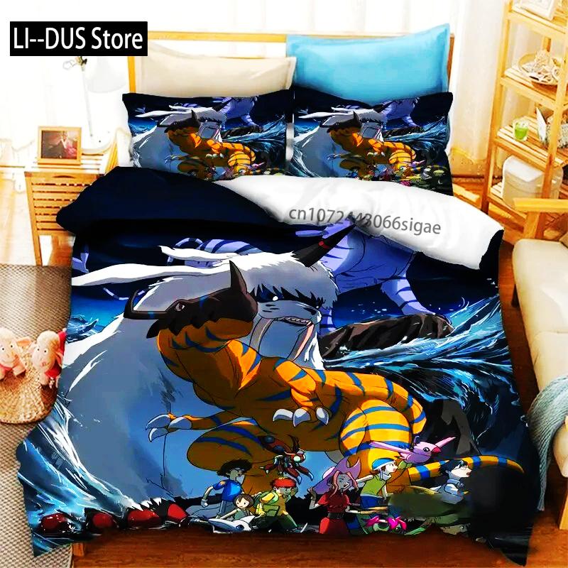 Comforter Anime Digimon Adventure Bedding Set Boys Girls Twin Queen Size Bed Boys Adult Fashion Home Textileextile