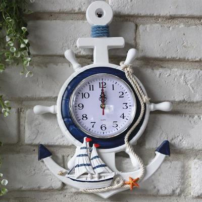 Anchor Clock Beach Sea Theme Nautical Ship Wheel Rudder Steering Wheel Decor Wall Hanging