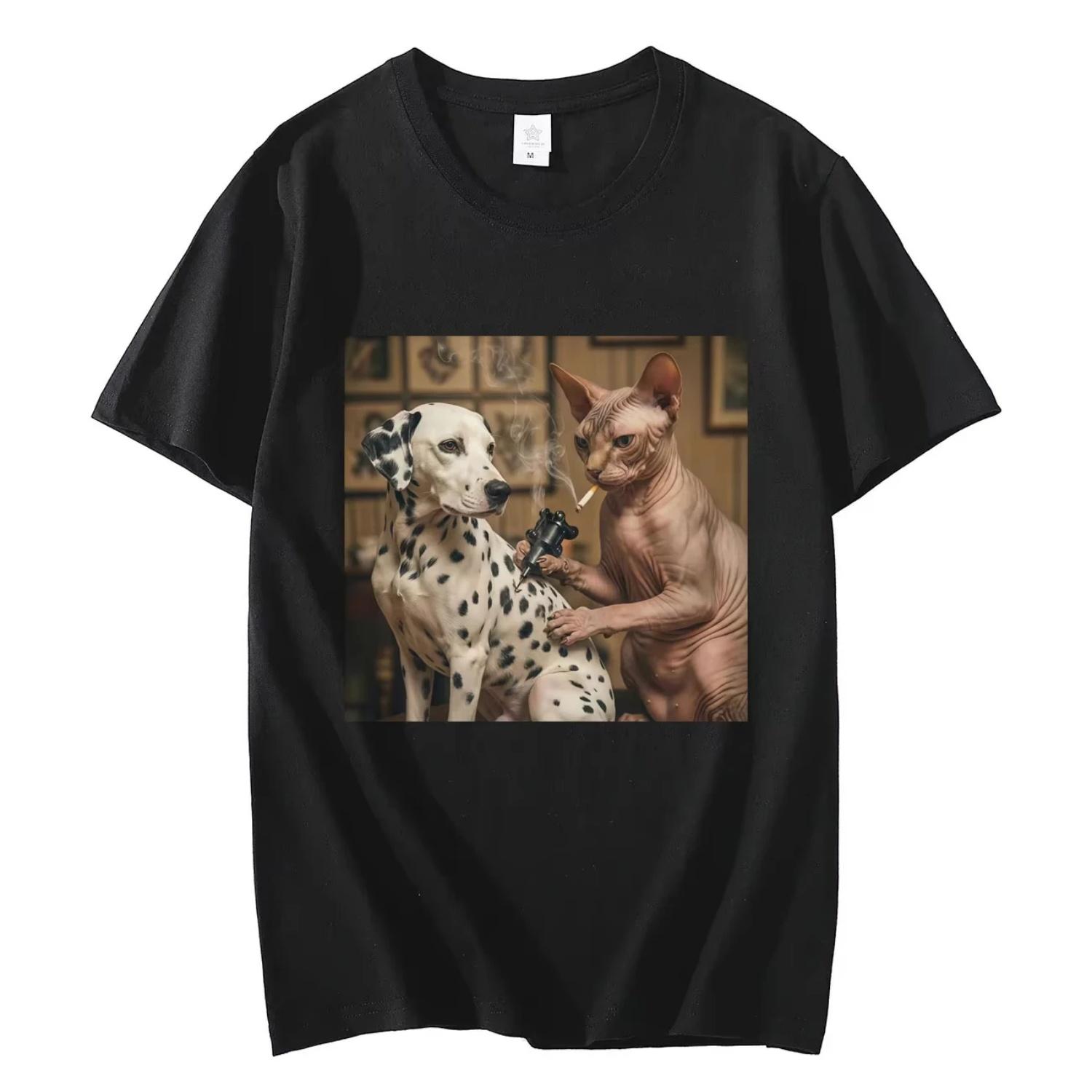 

Sphynx Cat Tattoo Dog Funny Meme T-shirt High Streer Fashion Trend Short Sleeve T Shirts Men Women Casual Loose Cotton T-shirts S чёрный