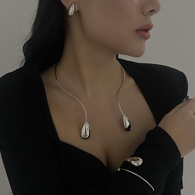 Simple Teardrop-shaped Necklace, Bracelet, and Earring Set