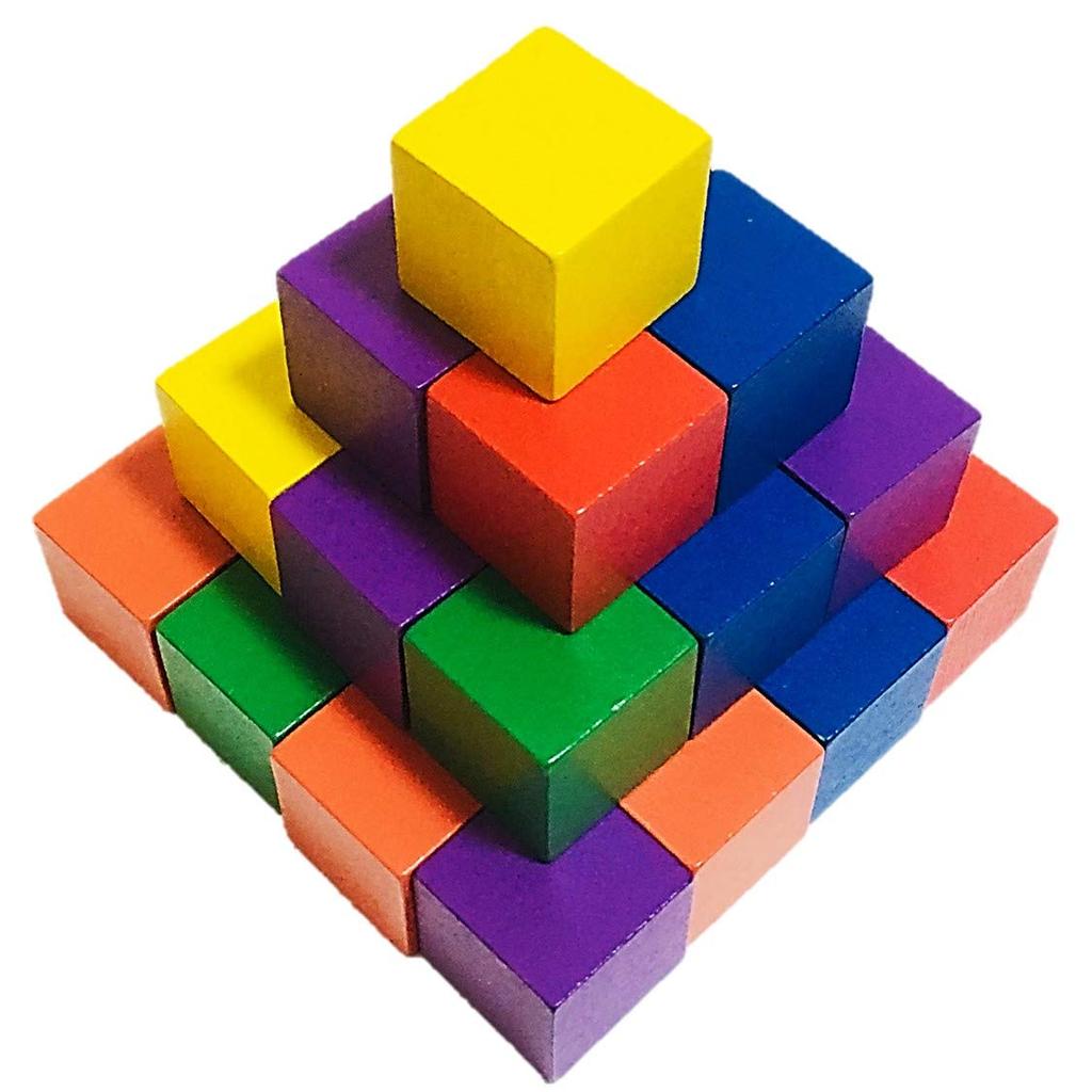 Wooden Building Blocks, Set of 30, Toy, Stacking Blocks, Shapes, Math, Cubes, Toy (02 Colorful, 3cm x 3cm)