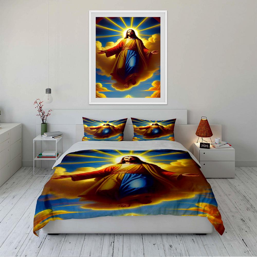 Religious Bedding Set with Jesus Design Bedding Set (1 Duvet Cover, 2 Pillowcases, Duvet Not Included)
