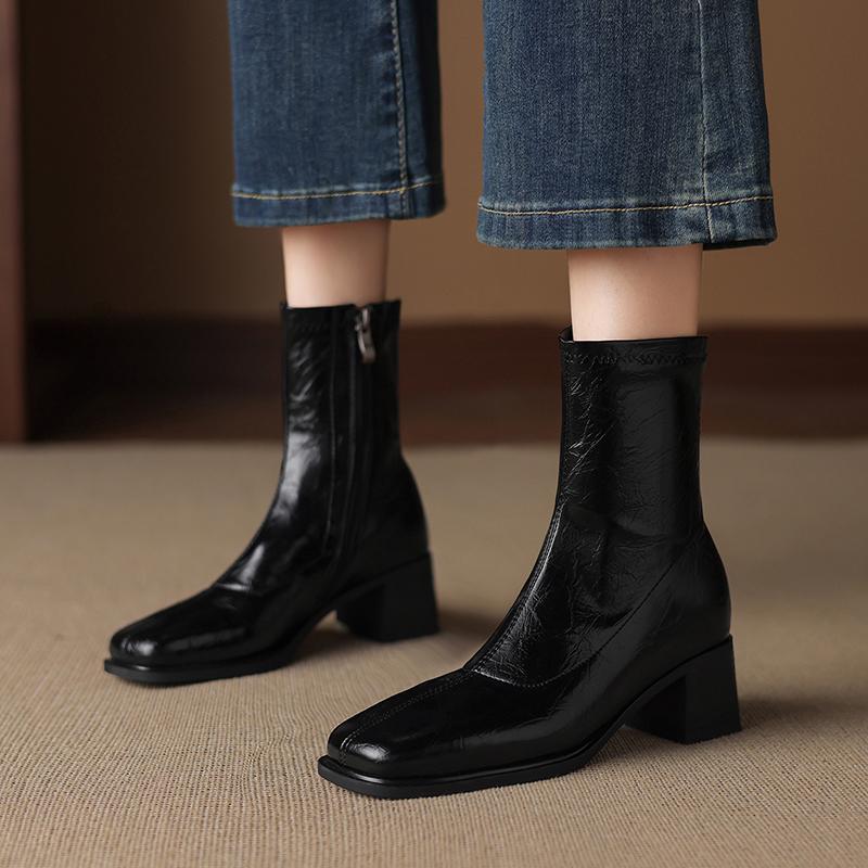 Krazing Pot Microfiber Winter Square Toe Modern Size 33 Boots Basic Size 43 Clothing Thick High Heels Zipper Women Ankle Boots