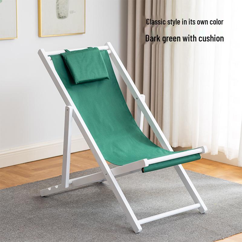 Solid Wood Outdoor Folding Recliner Beach Chair with Canvas for Adults