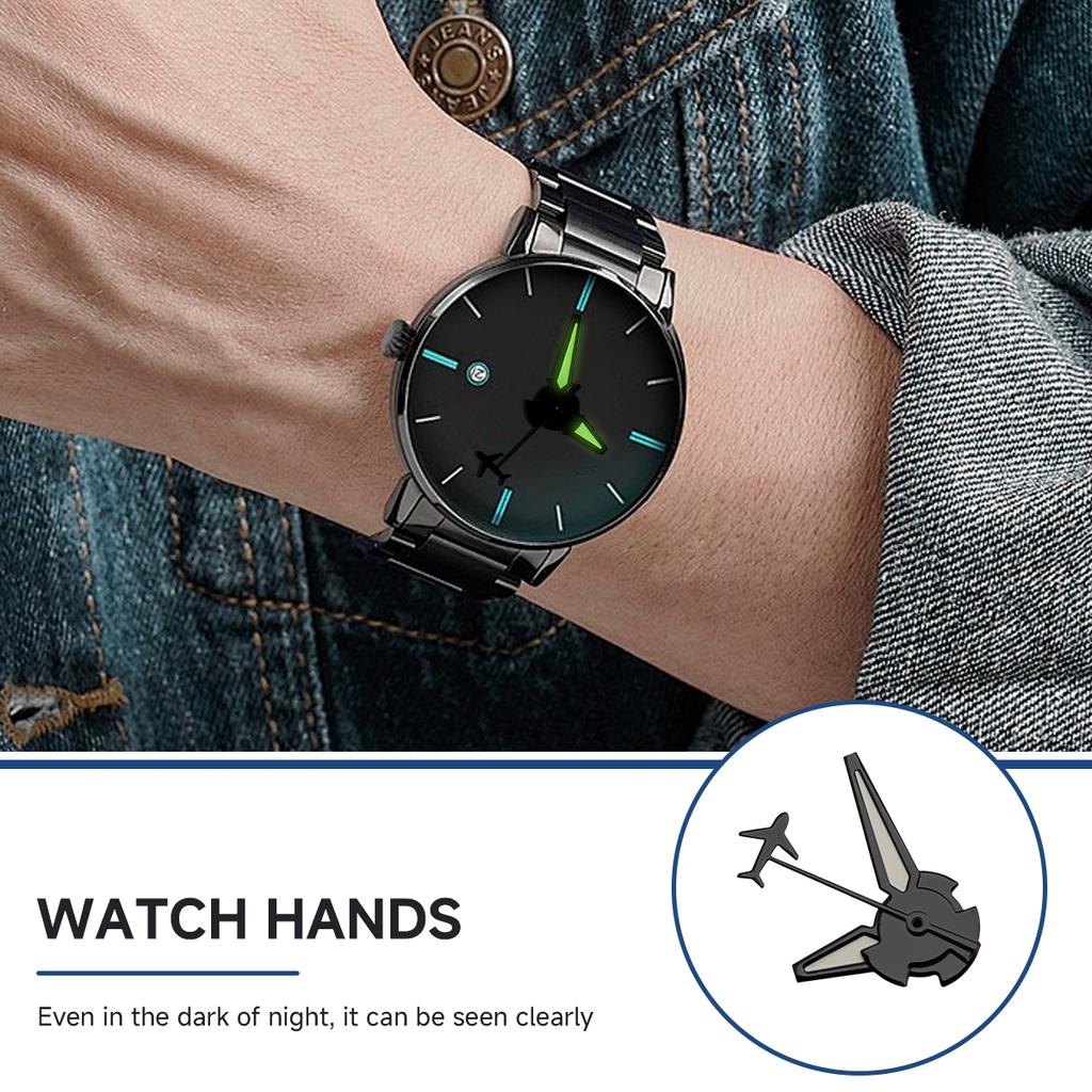 NH35 Schwarze Uhrzeiger Flugzeugform Sekundenzeiger Grün Leuchtend Drei Zeiger Uhrenzubehör für NH35/ NH36 Uhrwerk