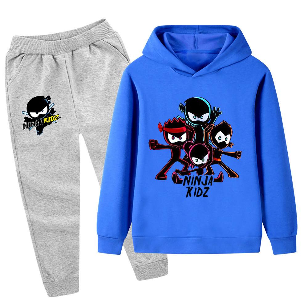 PB1172 Kids Boys Girls NINJA KIDZ Cartoon Print Long Sleeves Hoodie Trousers 2pcs/Sets