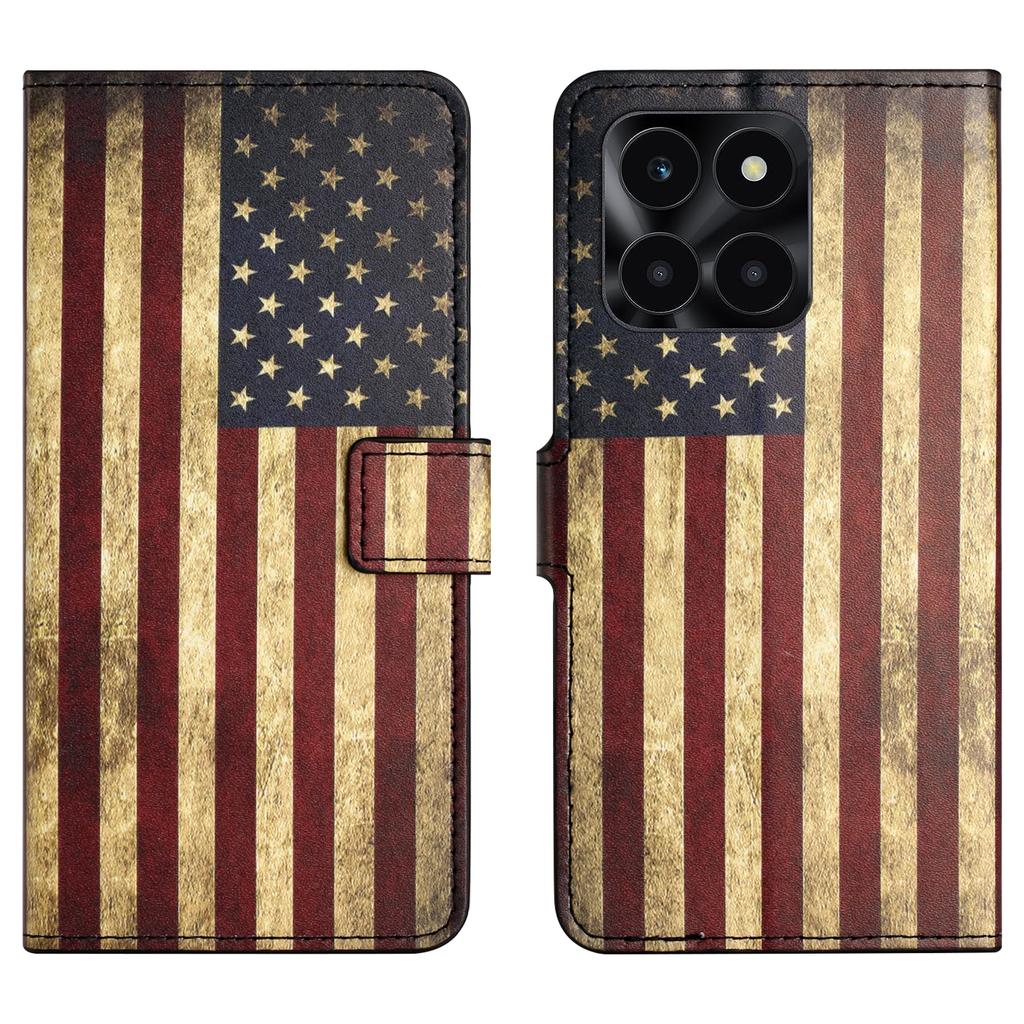 For Honor X6a 4G/X6b 4G/X6c 4G Wallet Case PU Leather Pattern Printing Phone Stand Cover