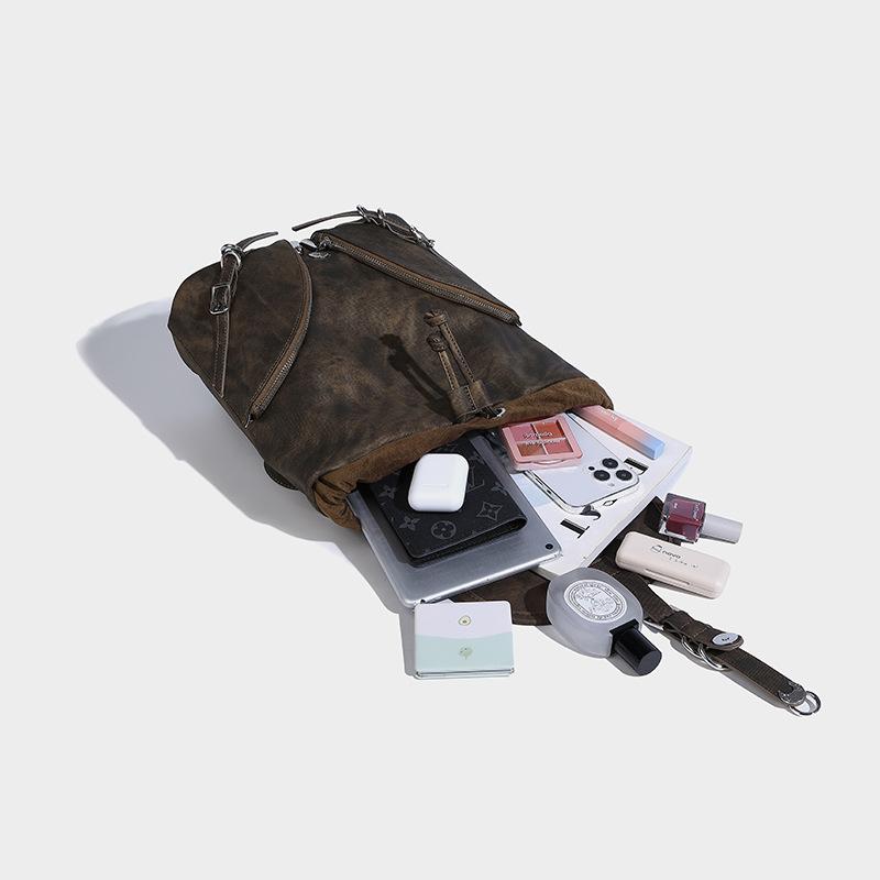 Small retro American-style backpack for women trendy buckle feminine student school bag high quality