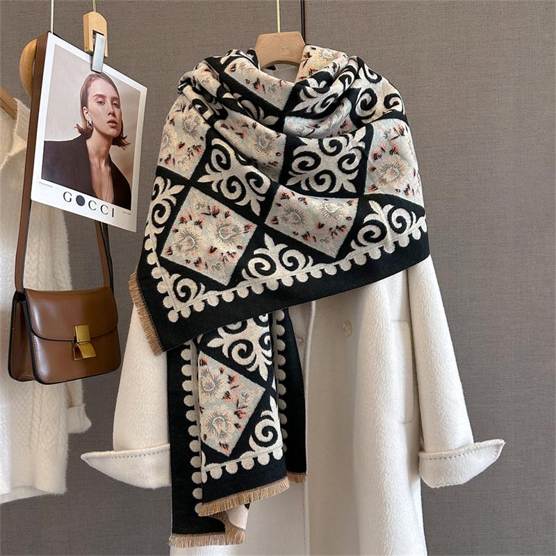 Winter Warm Cashmere Scarf for Women Luxury Print Pashmina Shawl Wrap Neckerchief Female Bufanda Echarpe Design Headband