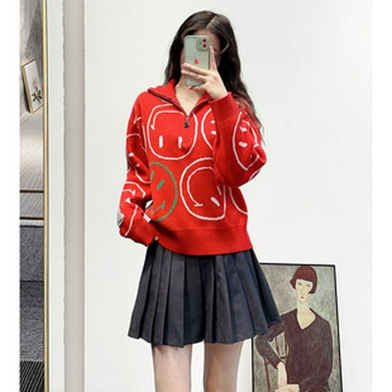 French Style Women's Navy Collar Wool Sweater - Winter Loose Striped Embroidered Knit Pullover
