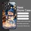 Winter Christmas Snowman Pattern Tempered Glass Phone Case for IPhone 16 Pro Max 16e 15 14 13 12 Mini 11 X XS 7 8 14 Plus Cover