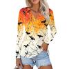 Women's Summer Fashion Casual  Printed V-Neck Long Sleeve Shirt Top
