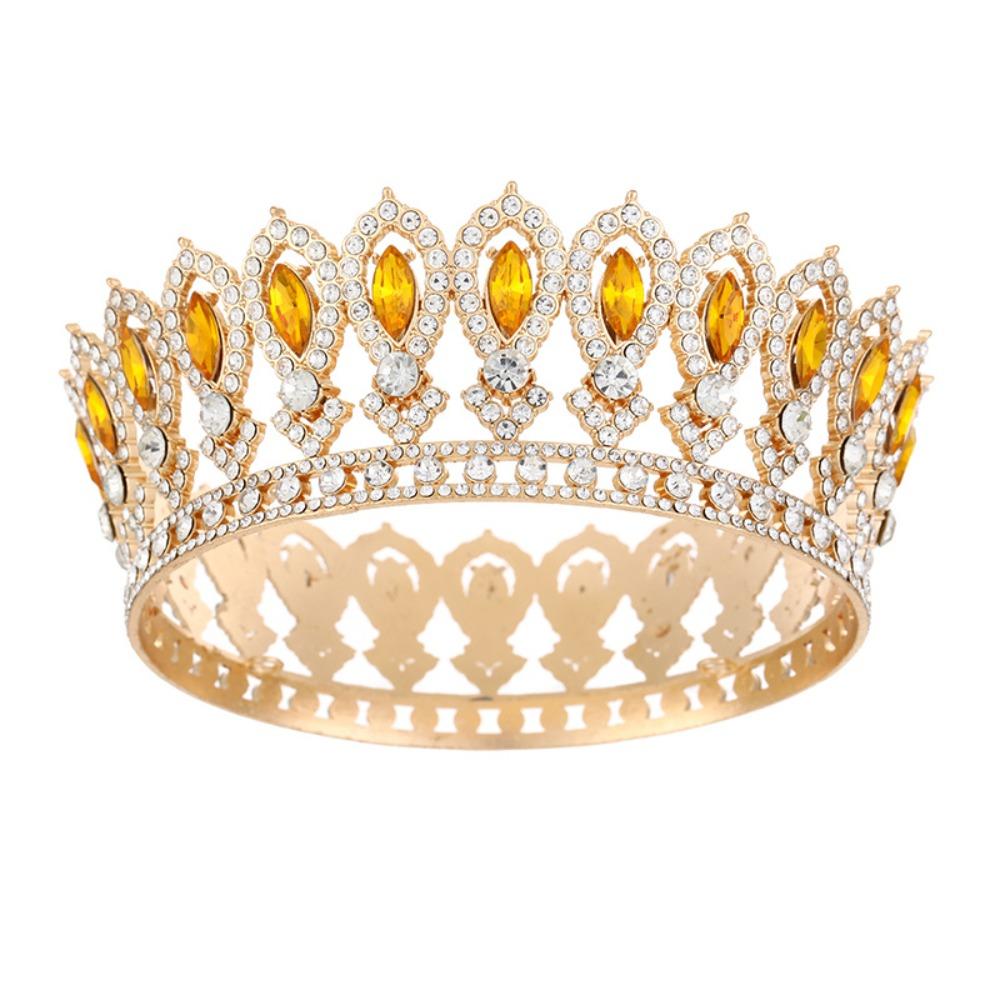 Round Princess Queen Tiara European Crystal Full Crown Metal Bridal Wedding Crowns  Birthday Party