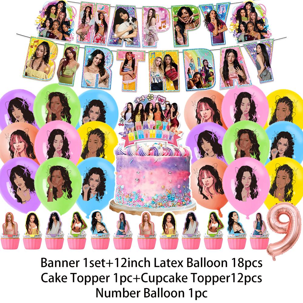 K-Katseyes Theme Birthday Party Decorations Background Kpop Girl Party Favor Fans Balloon Set Cake Topper Backdrop Gift Supplies