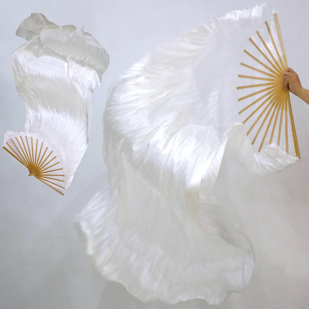 2Pack Belly Dance Long Silk Fan Veil Chinese Stage Props White