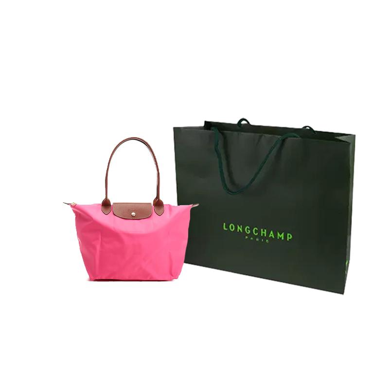 Longchamp Le Pliage Original 31 Bottoni Chiusura a Zip Manico Lungo Tela con Rifiniture in Pelle Borsa a Mano a Forma di Raviolo Grande Borse da Donna Rosa 1899089P73