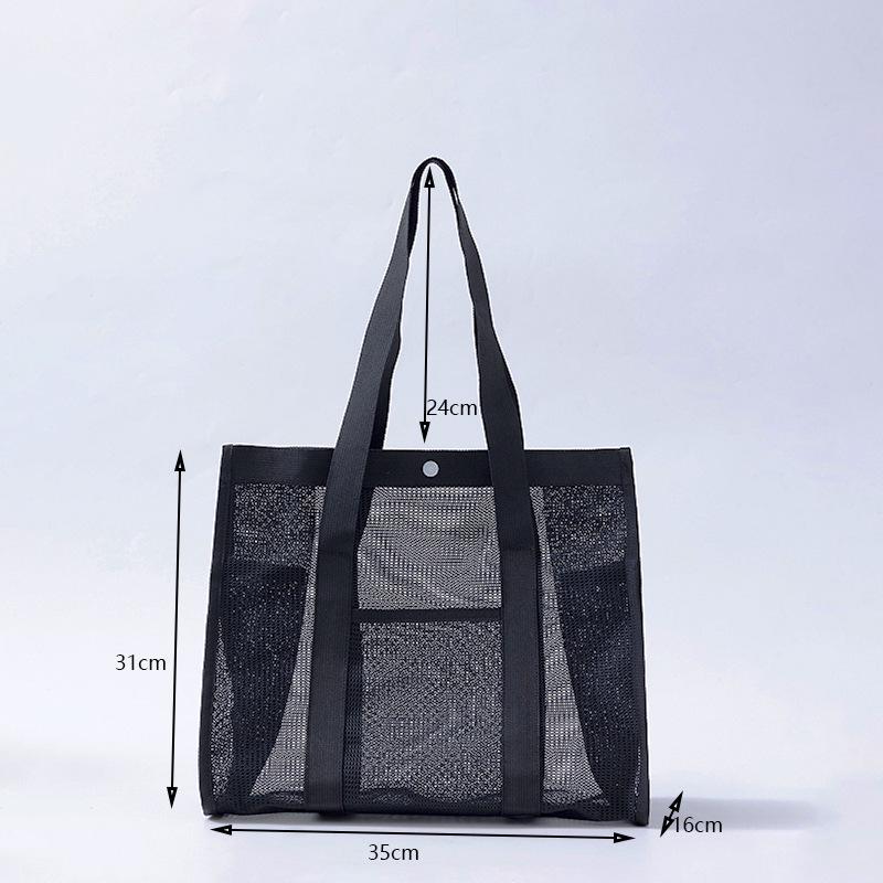 Korean Style Mesh Beach & Gym Bag - Casual, Hollow Design, Travel & Toiletry Storage