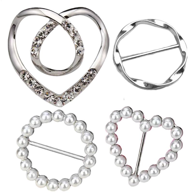 4 Stück Metallring Taillenknopf Schal-Knopf Mode Ecke Saum Taille geknotet Broschen Damen T-Shirt Fixschnalle Mädchen Deko