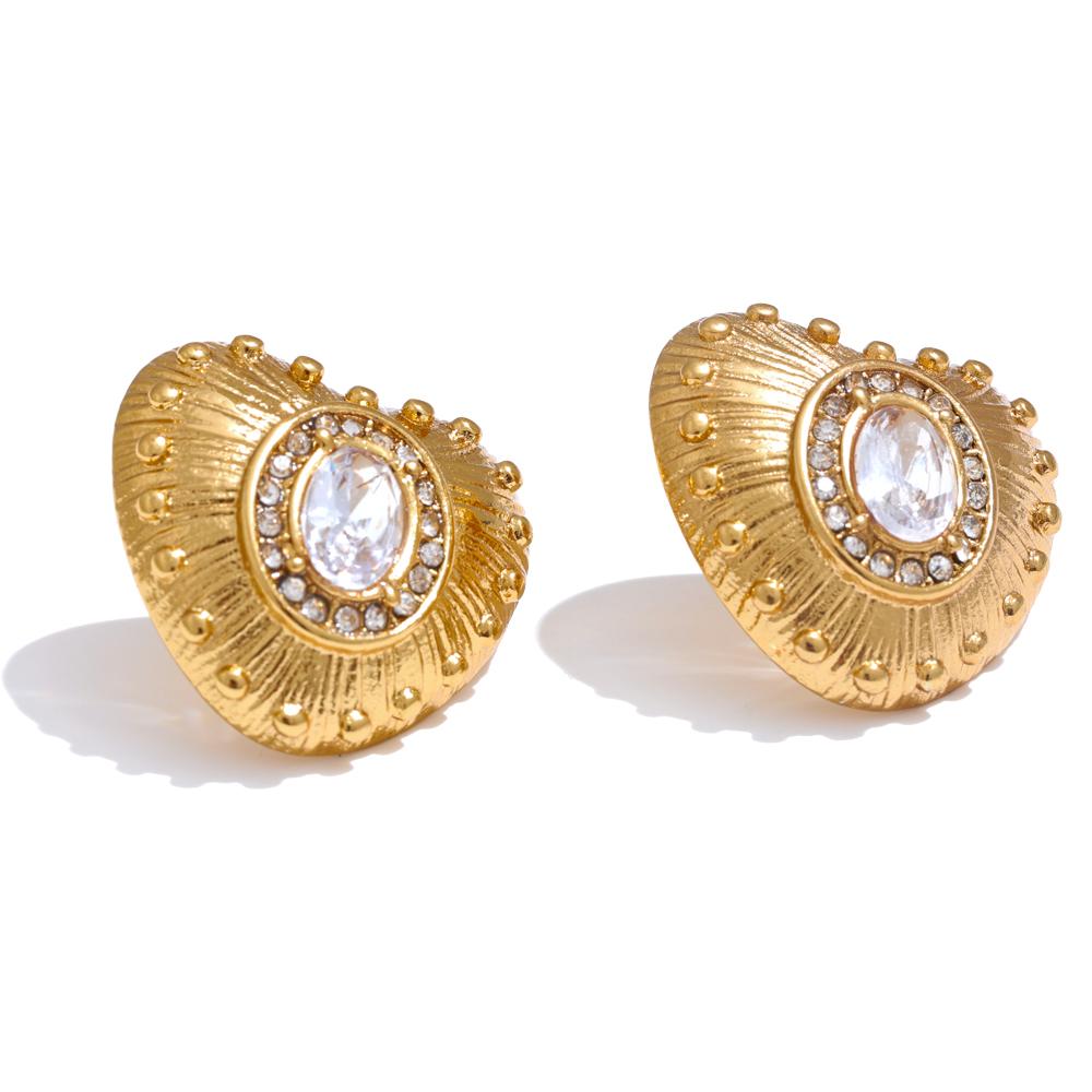 

Yhpup 316L Stainless Steel Cubic Zirconia Heart Love Golden Stud Earrings for Women Tarnish Resistant Metal Daily Jewelry