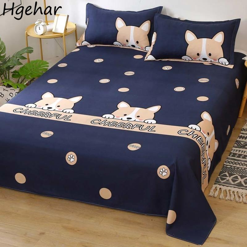 Flat Sheets Brushed Four Seasons Washed Cotton Breathable Bedding Mechanical Wash Simple Bedroom Skin-friendly Cartoon Sheet New