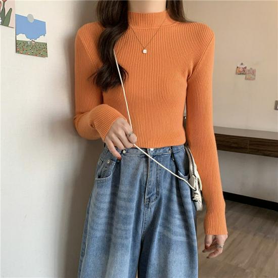 Women's Slim Fit High Neck Sweater: Korean Style, Long Sleeve Knit Top for Autumn/Winter 2024