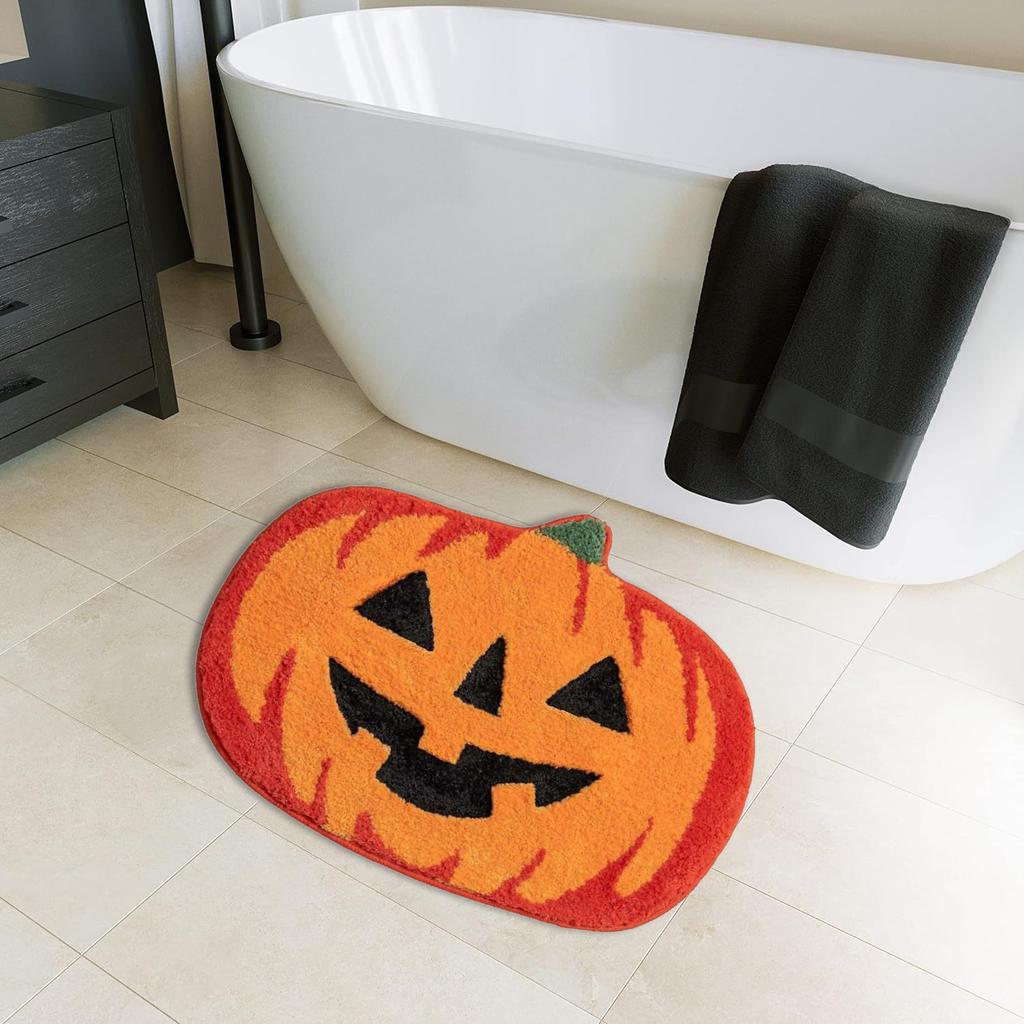 Halloween Pumpkin Cashmere Door Mat Plush Thickened Bathroom Carpet Absorbent Bathroom Mat for Entrance Bedroom Kitchen Bathroom