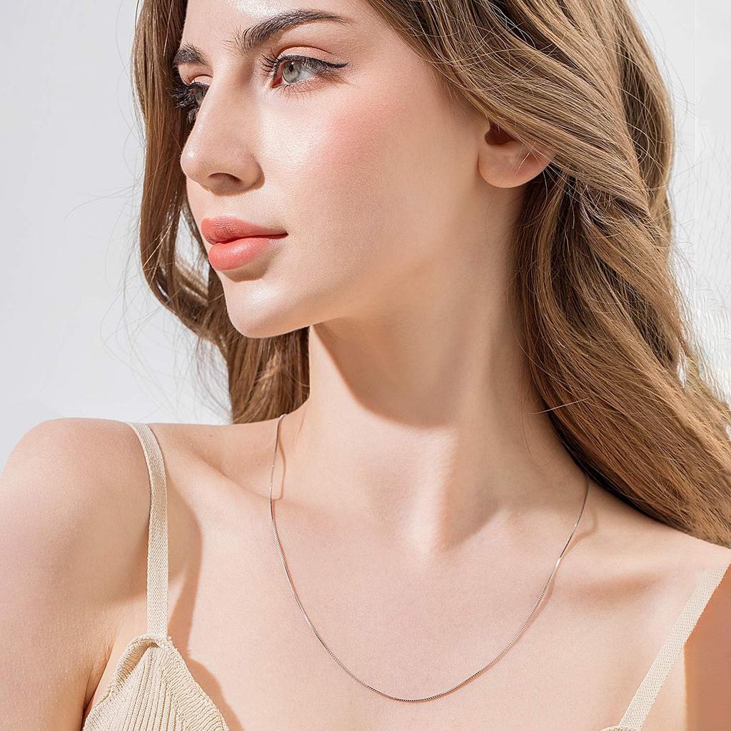 Collana a Catena in Argento Sterling 925 da Donna 0,8 mm Catena a Maglia Scatolata, Catena per Collana Italiana, Super Resistente e Sottile e Lunga 16/18/20/22/24 Pollici