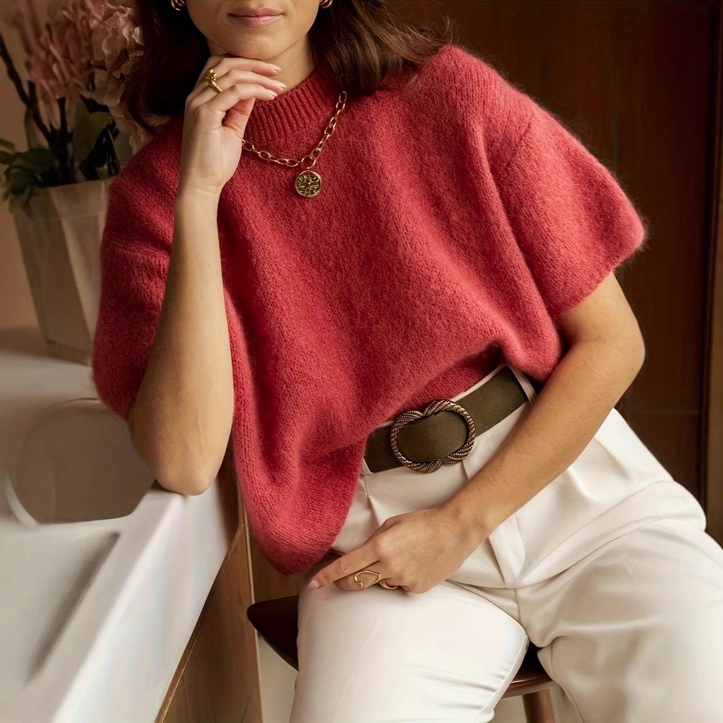 European and American Amazon soft and fluffy new top, vintage crew neck short-sleeve sweater, knit top