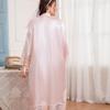 Plus Size Summer Pajamas Simple Casual Cardigan Pajamas Long-sleeved Household Clothes Medium Length Bathrobe Ice Silk Pajamas Women