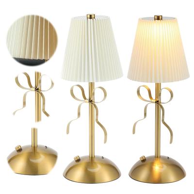 Pleated Shade Creative Lamps with Base 3 Colors Dimmable Pleated Shade Atmosphere Light Fabric Shade Desk Lamp for Living Areas