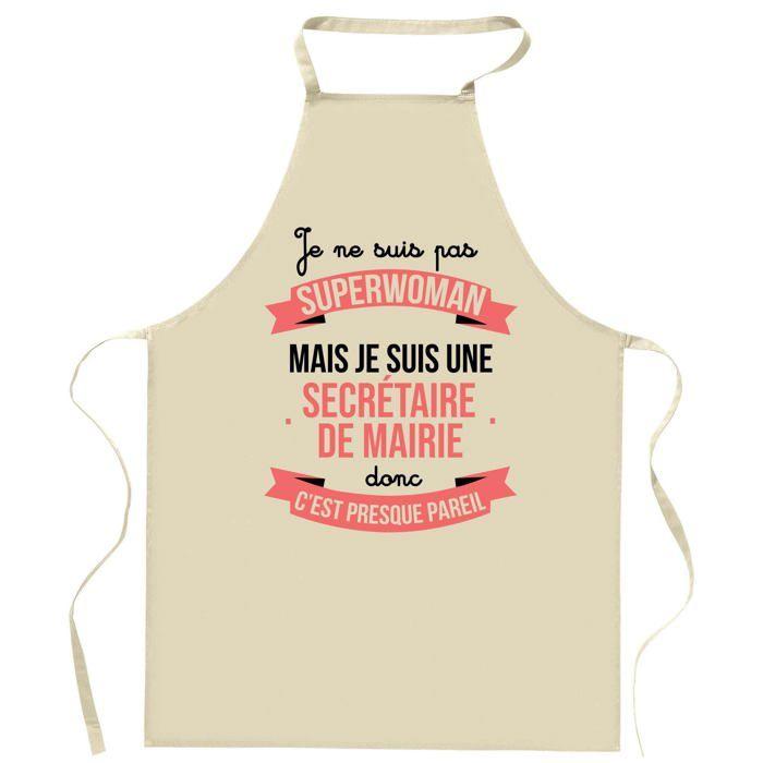 Tablier de cuisine - Secrétaire de Mairie Superwoman - Motif humour - Coton épais - Impression Made in France