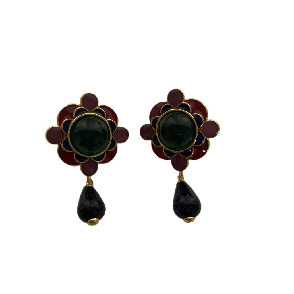 Retro Enamel Multi-Layer Petal Stud Earrings, Earrings, Female Gemstones, Niche Design, High-End Gorgeous Light Luxury Earrings