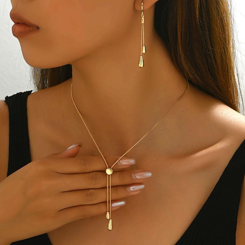 Ensemble 3 pièces Simple Créatif Corde Noire Tempérament Polyvalent Mode Boucles d'Oreilles et Ensemble Collier brown