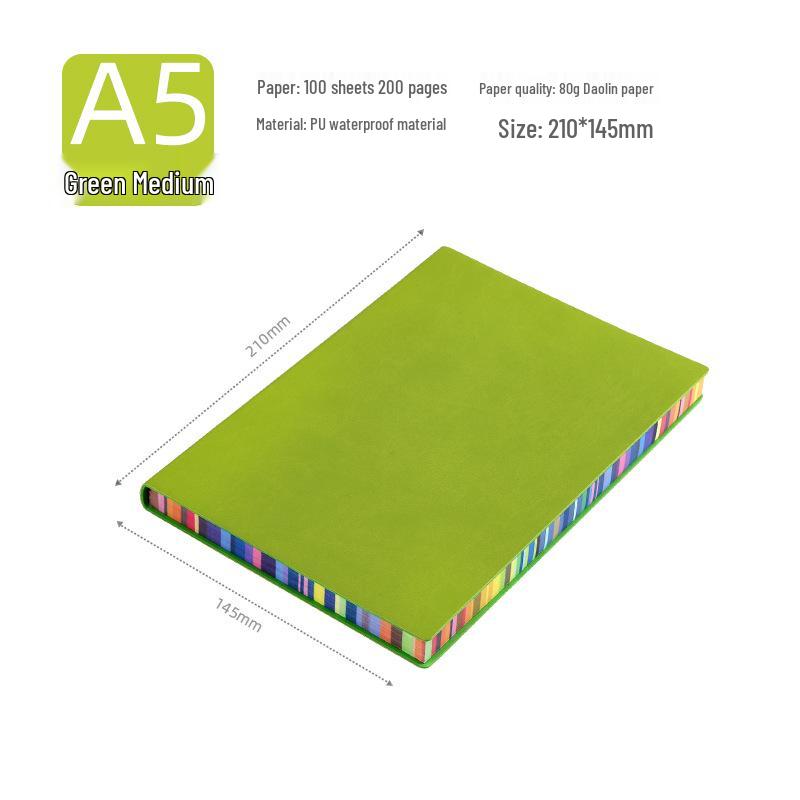 A5 Soft Cover Rainbow Edge Cute Leather Notebook - Custom Simple Color Edge Thickened Diary