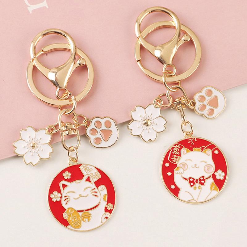 Cute Fortune Cat Keychain Maneki Neko Cat Pet Paw Sakura Original Keyring