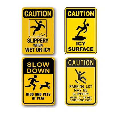 Caution Metal Sign, Watch Your Step Sign, Caution Slippery When Wet Or Ice Metal Sign Warning Signs