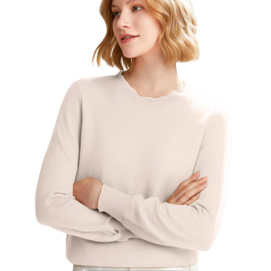 Women's Casual Lace Round Neck Base Layer Knitted Long Sleeve Solid Color Sweater
