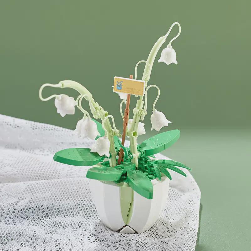 Building Block Bouquet 3D Model Home Decoration Plant Potted Chrysanthemum Rose Flower Assembly Brick Toy