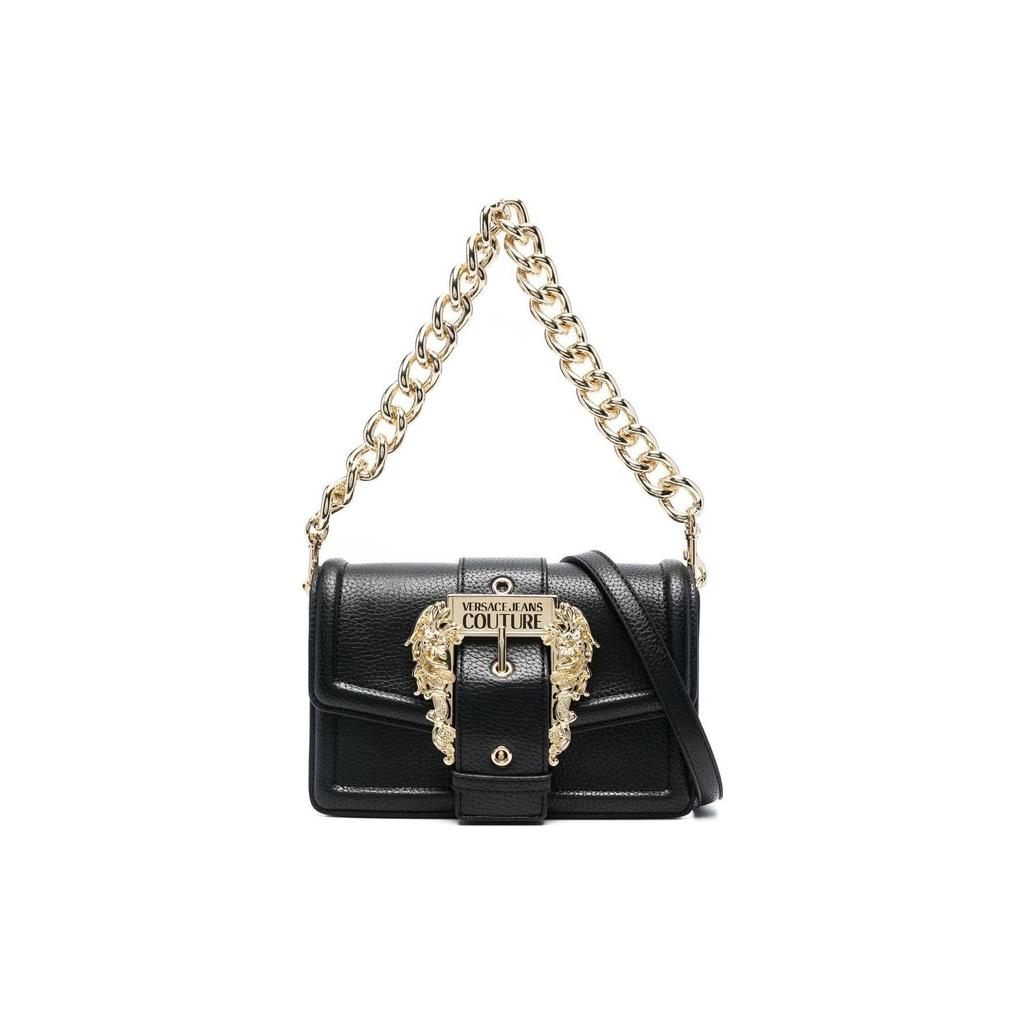 Versace Jeans Couture Gold Baroque Buckle Decorated PU Handheld Shoulder Crossbody Bag Women Bags Black 74VA4BFCZS413899