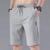 Summer Men's Casual Shorts Elastic Drawstring Waist Straight Wide Leg Shorts Pockets Ice Silk Solid Color Sport Shorts