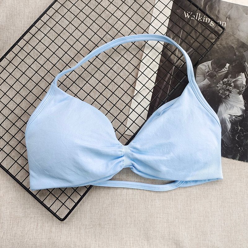 and American Hanging Neck Thin Drawstring DFY Sports Underwear Beauty Back Women Can Be Worn outside Comfortable Large Backless Breathable Fitness Bra