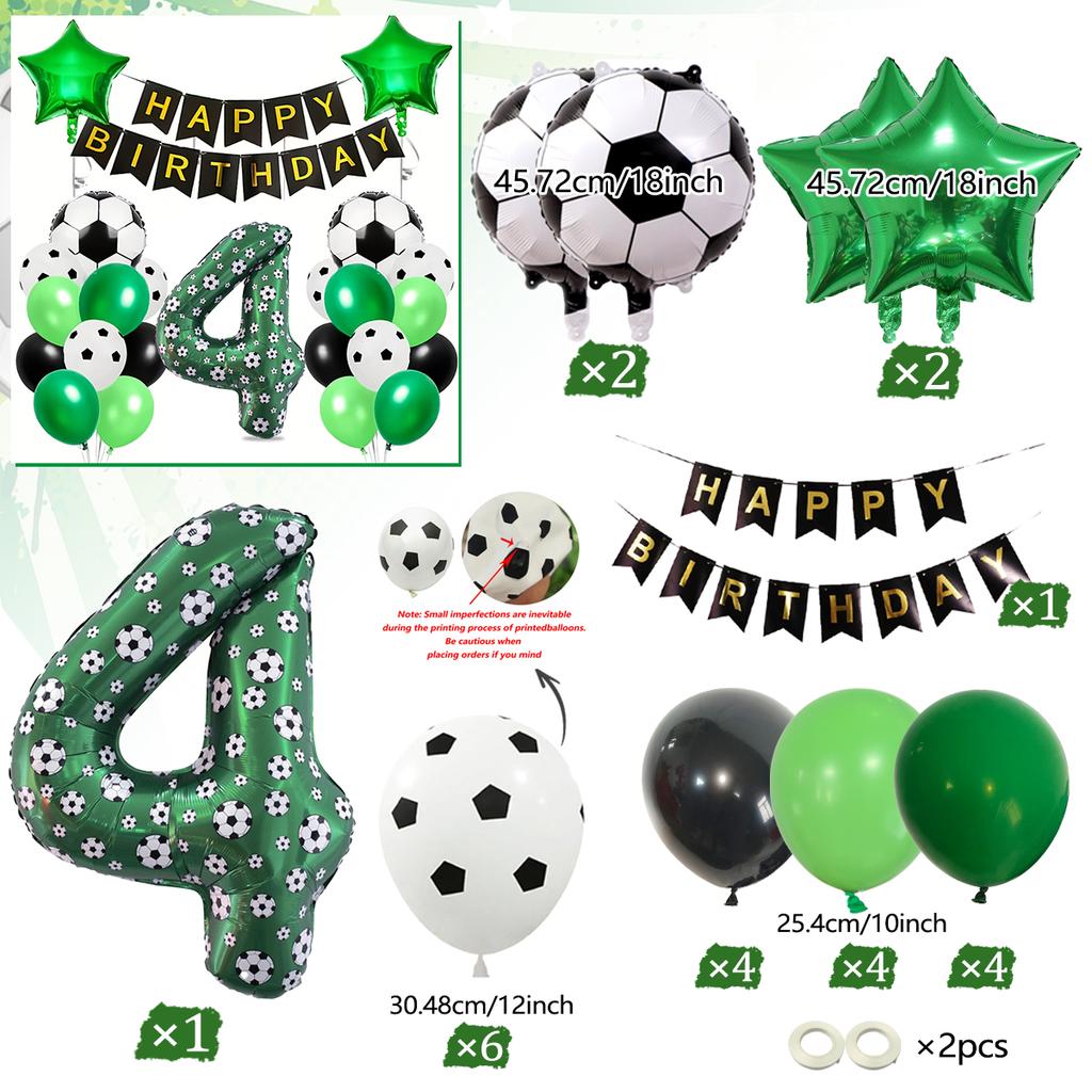 Football Number Balloon Set 0-9 Pentagram Balloons Happy Birthday Banner for Football Themed Birthday Party Decoration