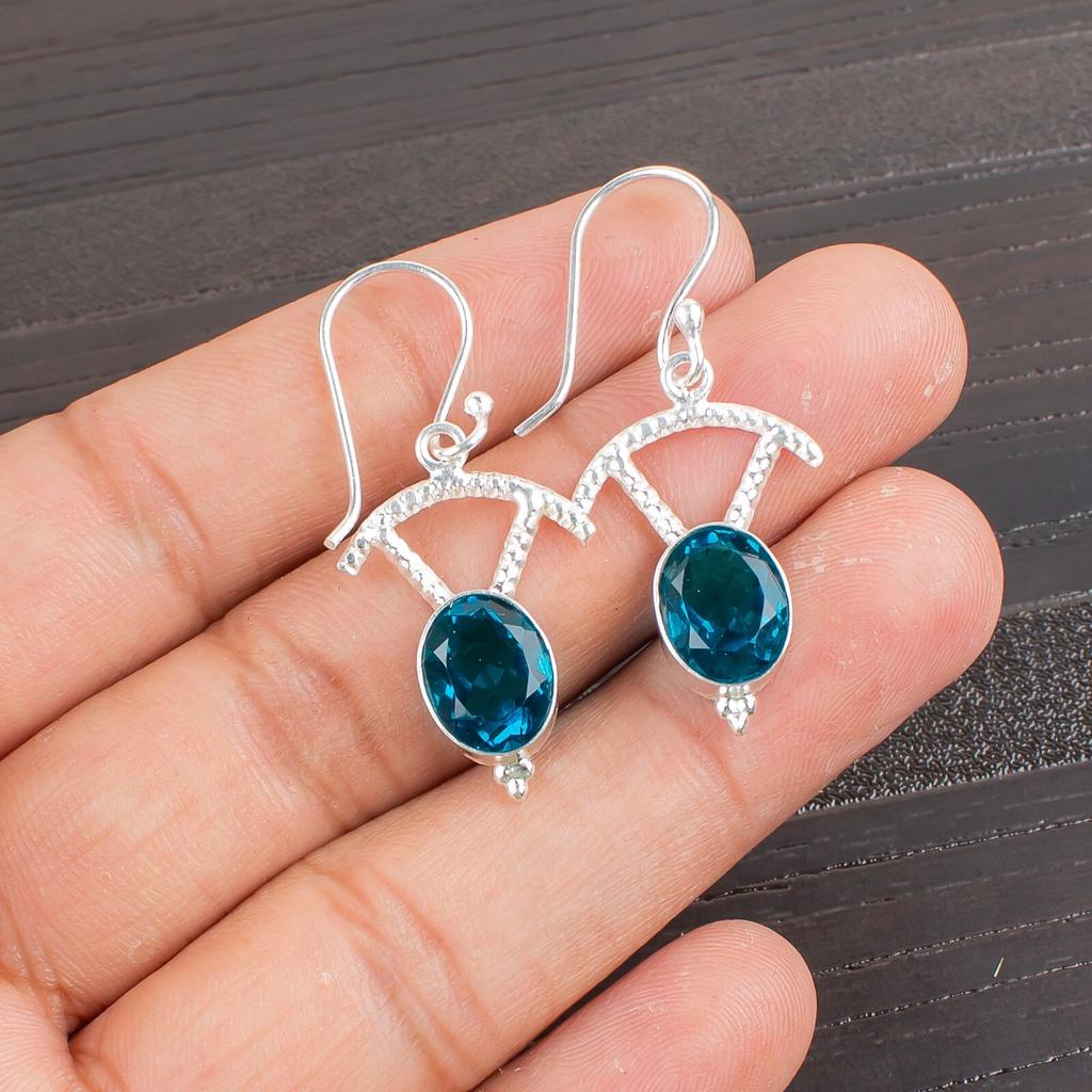 Apatite Gemstone 925 Sterling Silver Jewelry Handmade Earrings1.50" Gift For Her EE-51-12