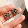 Retro Wild Black Women French Flower Stud Earrings Fashion Jewelry Camellia Earrings Zinc Zinc Alloy