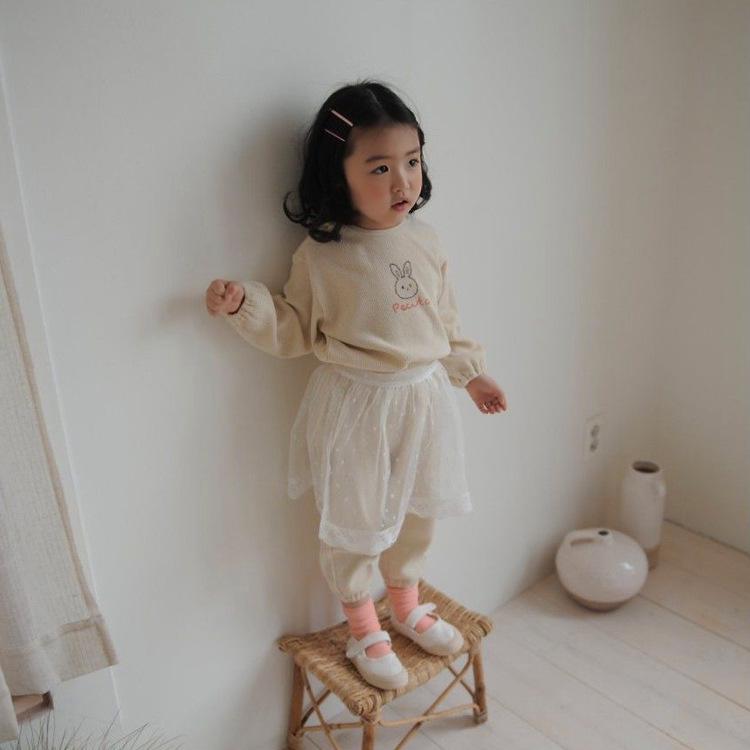 Autumn Clearance: Korean Kids' Waffle Knit Rabbit Print Two-Piece Set