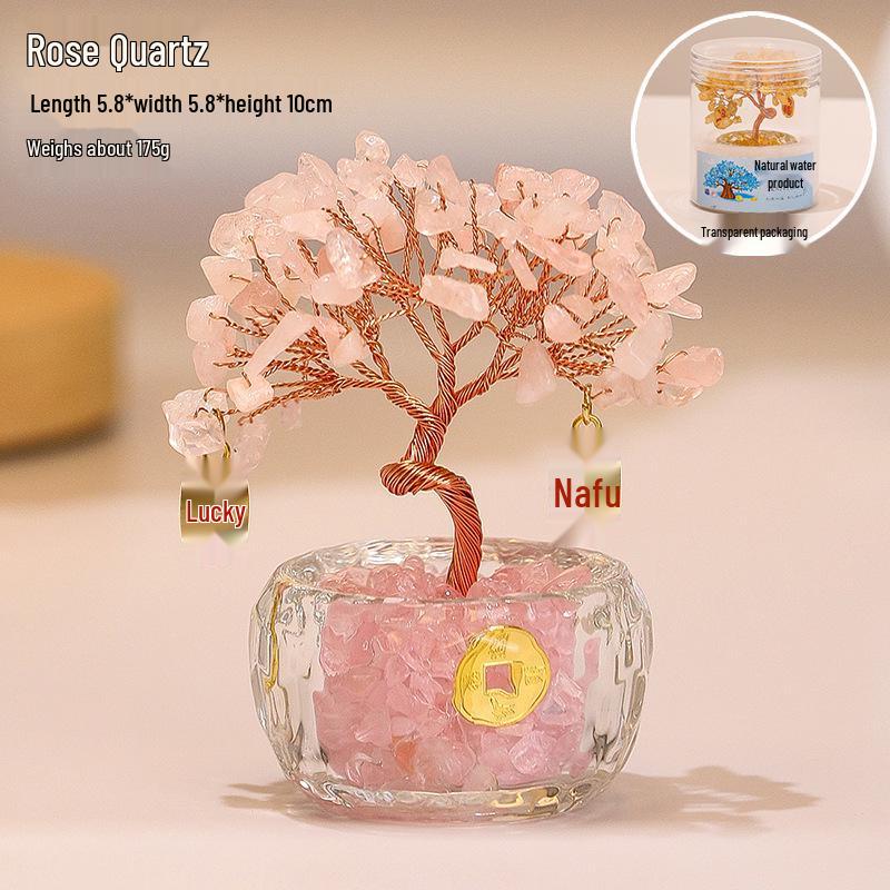Citrine Money Tree Ornament: Crystal Decoration for Home or Office Desktop. розовый кварц